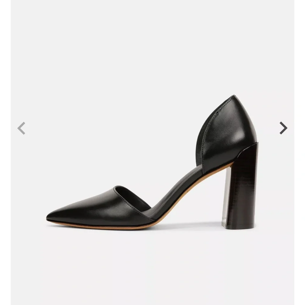 Vince Black Pointed-Toe D'Orsay Block Heel Pumps - Picture 2 of 14
